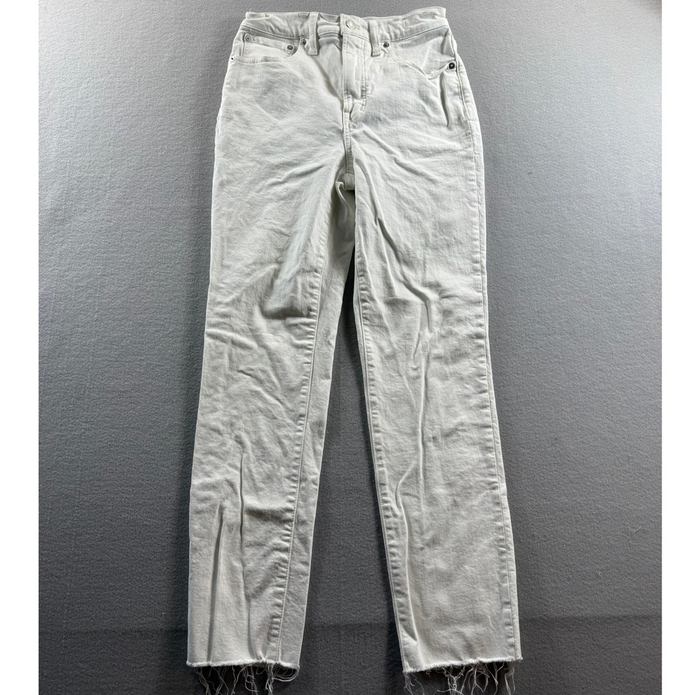 Madewell Jeans Women 26 White Raw Hem Straight Leg High Rise 27x28